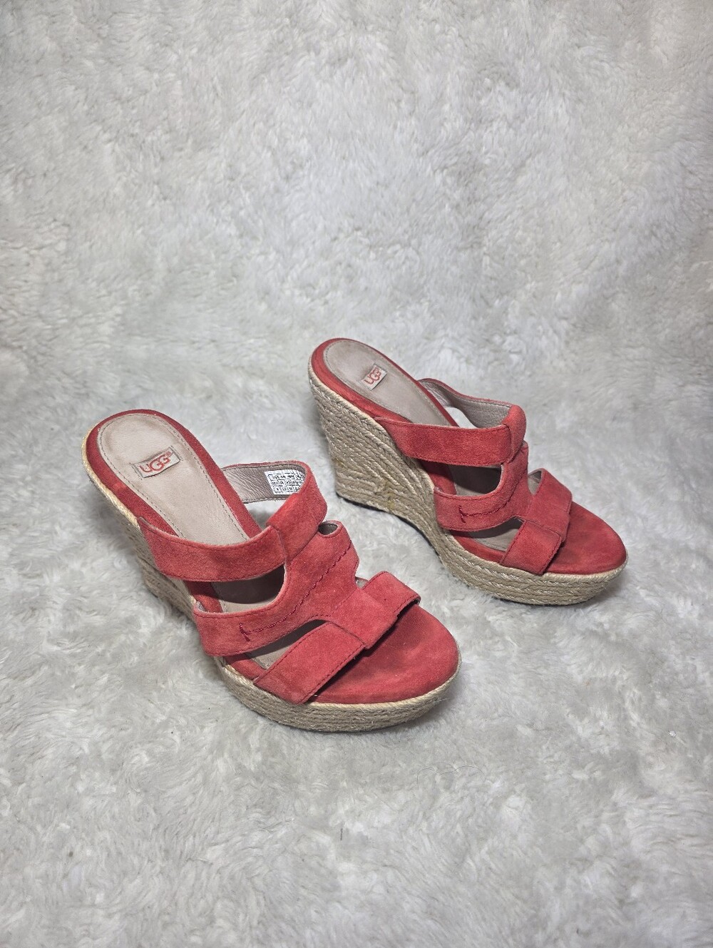 UGG Tawnie Red Suede Espadrille Wedge Platform Sandals Size 5